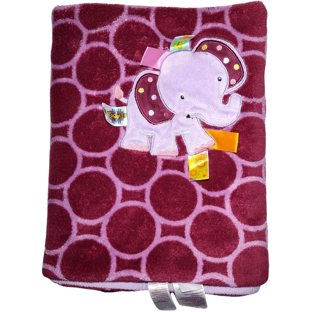 Taggies Purple Circle Elephant Baby‎ Blanket Soft Girl Lovey Security 30x40